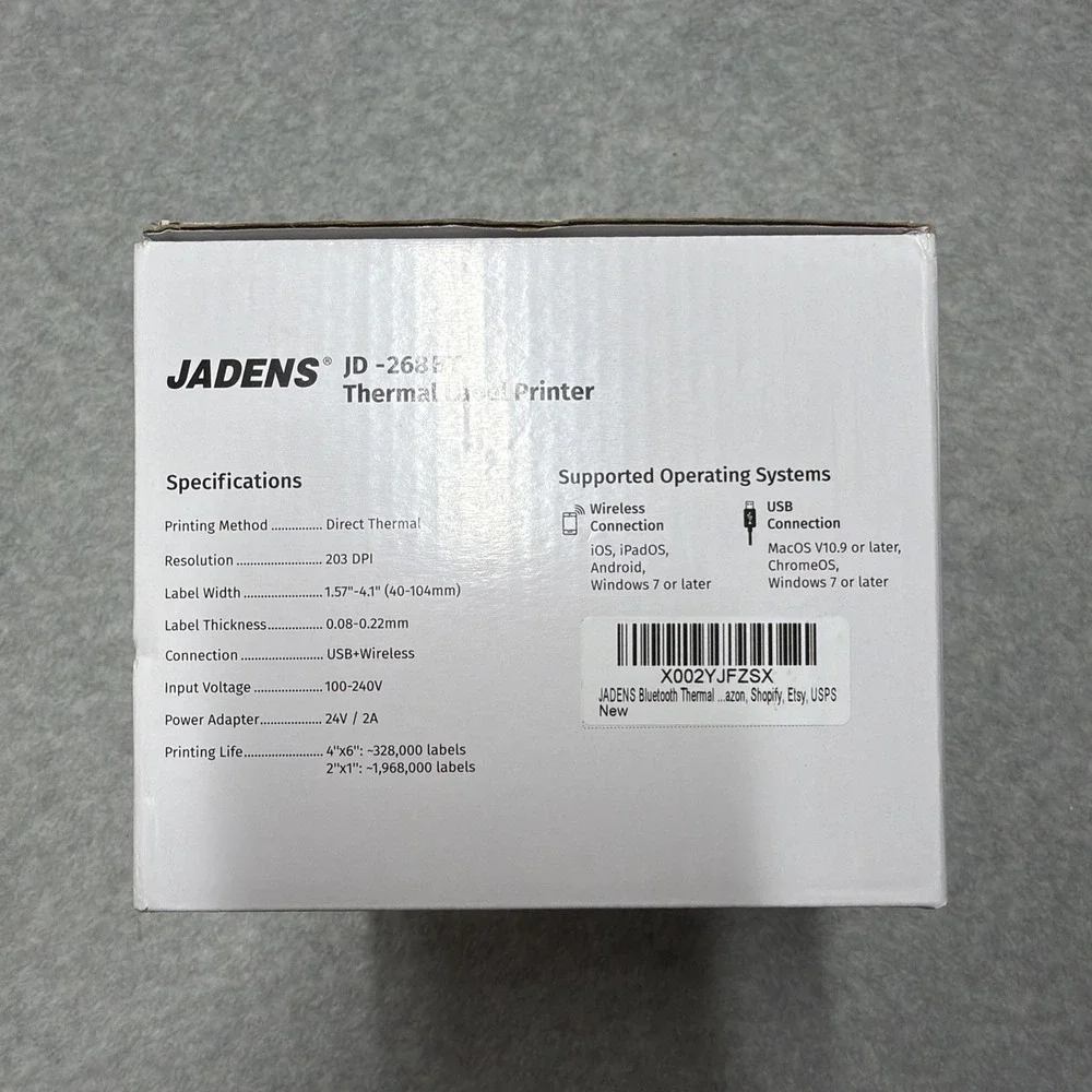 Jadens Thermal Label Printer JD-268BT New Open Box